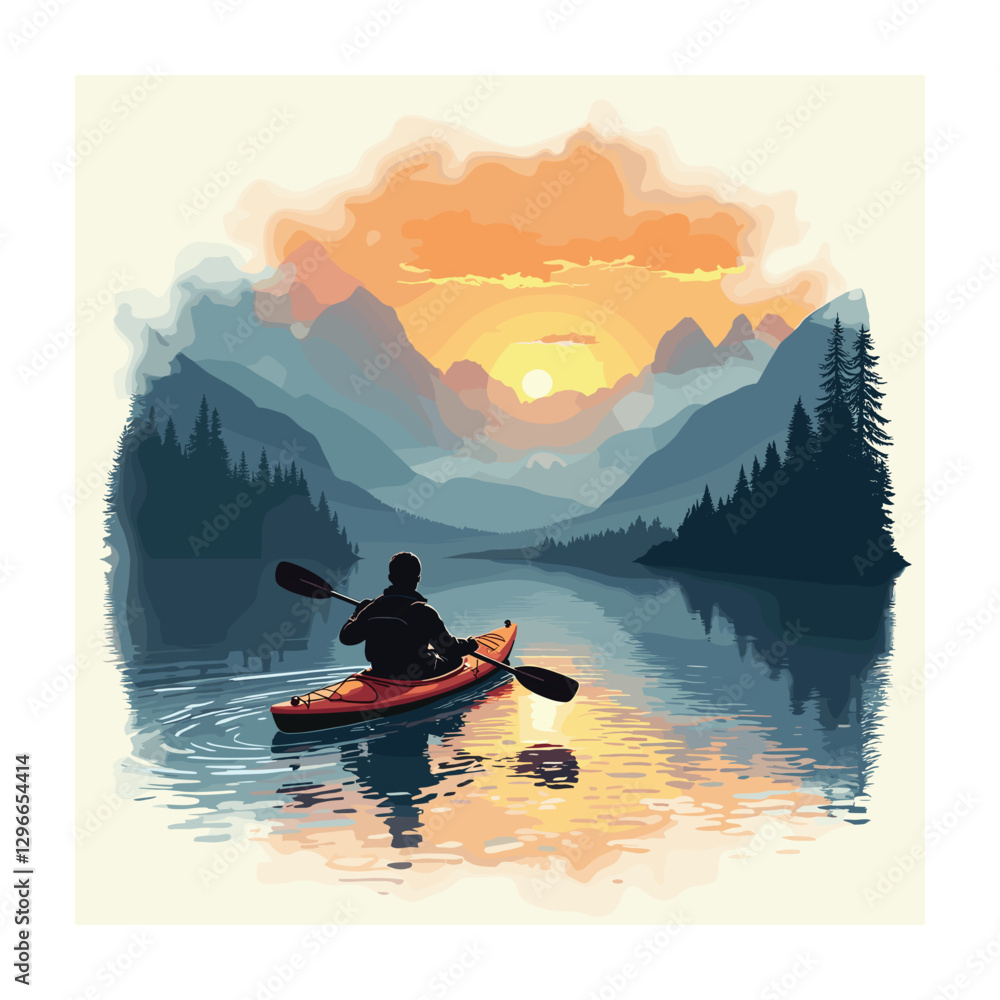 Fototapeta premium Flat vector illustration of kayaking sport