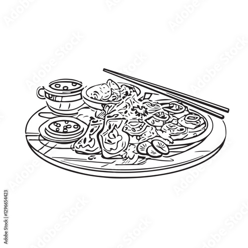 food, chinese, asian, background, restaurant, cooking, meal, design, cuisine, delicious, gourmet, dinner, dish, asia, plate, tasty, noodle, yellow, lunch, thai, traditional, vegetable, vector, table, 