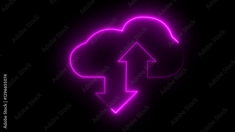 Glowing neon cloud storage with arrows, looped animation.Glowing neon cloud storage with arrows, looped animation. Cloud space and technology, data backup icon. Glowing neon cloud storage with arrows, looped animation.Glowing neon cloud storage with arrows, looped animation. Cloud space and technology, data backup icon.