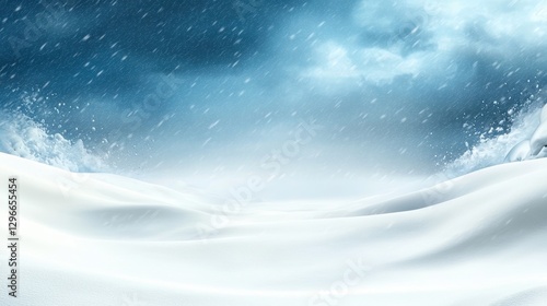 A dramatic winter storm scene with heavy snowfall and strong winds, creating a whiteout effect.