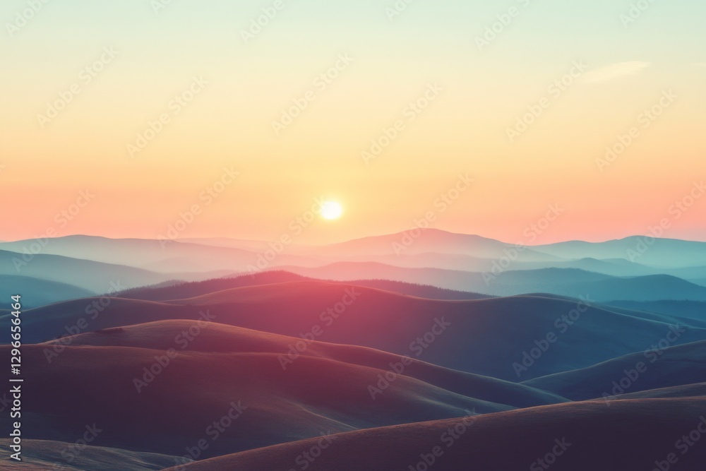 Rolling hills bathed in warm golden light at sunrise Rolling hills bathed in warm golden light at sunrise