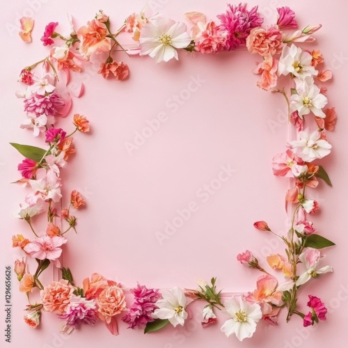 Pink background decorated with flowers for Mother's Day. Feminine flatley. Banner Romantic floral frame for Mother's Day. International Women's Day
