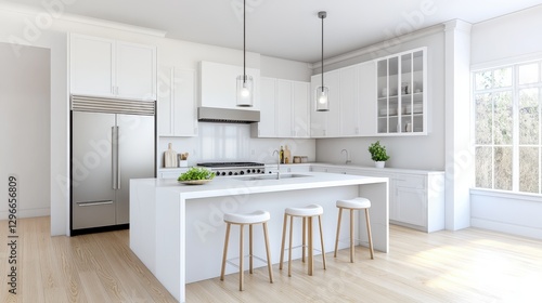 Wallpaper Mural 3d Render Kitchen Cabinets on white background Torontodigital.ca