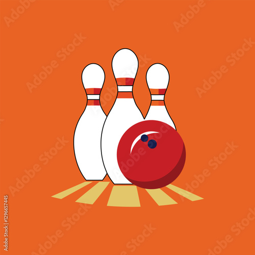 Bowling Ball Striking Pins Vector Illustration.