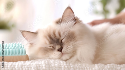 Sleeping Cat With Brush And Calm Vibes