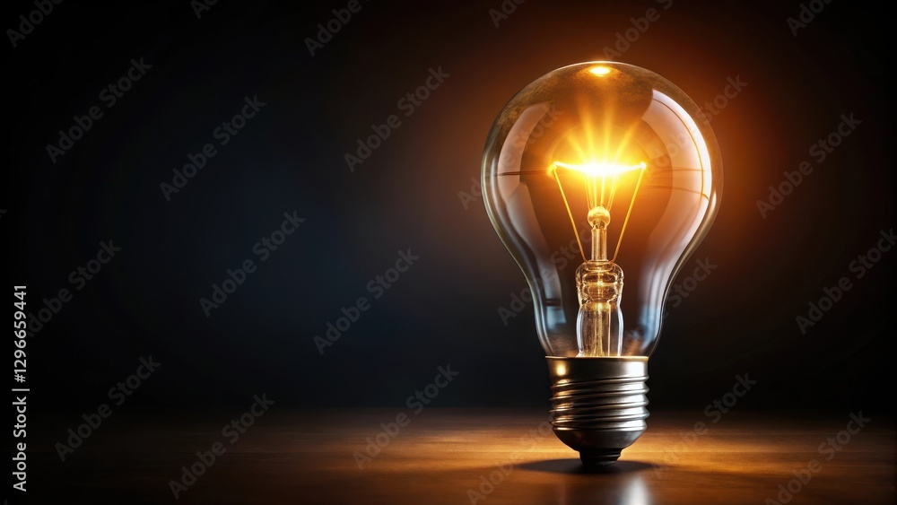A glowing light bulb on a dark black background with soft warm illumination , warmth, glow A glowing light bulb on a dark black background with soft warm illumination , warmth, glow