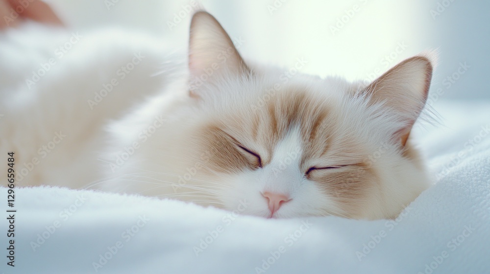 Fototapeta premium Sleeping Cat In Cozy Bed Shows Pure Relaxation