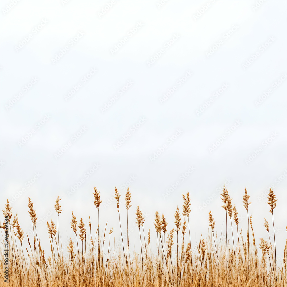 Soft Grasses Against Minimalist White Background for Calm Atmosphere Soft Grasses Against Minimalist White Background for Calm Atmosphere