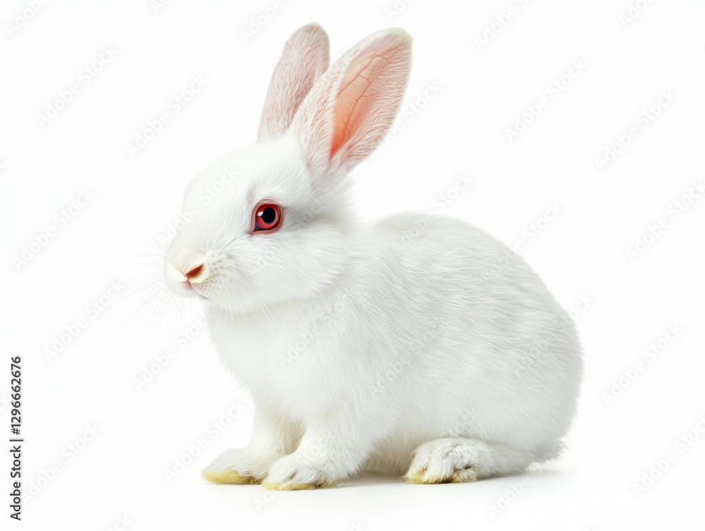 White rabbit with red eyes sitting on a white background White rabbit with red eyes sitting on a white background