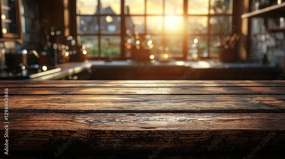 Traditional wooden table in a cozy kitchen setting exuding warmth and homely charm Traditional wooden table in a cozy kitchen setting exuding warmth and homely charm