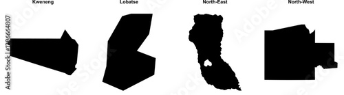 Kweneng, Lobatse, North-East, North-West outline maps