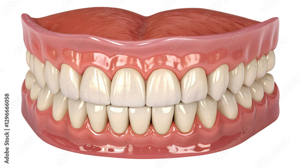 Obraz premium A detailed close up of the upper and lower teeth, emphasizing the shine and cleanliness of the dental model PNG file download
