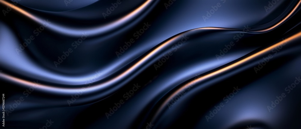 Fototapeta premium Elegant Midnight Blue Fabric Waves with Golden Highlights Luxury Background Texture High End Design