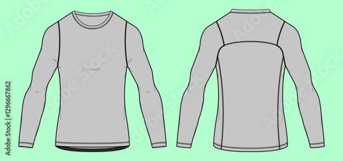 Performance crew neck silm fit sports t-shirt clothing technical flat sketch outline CAD.