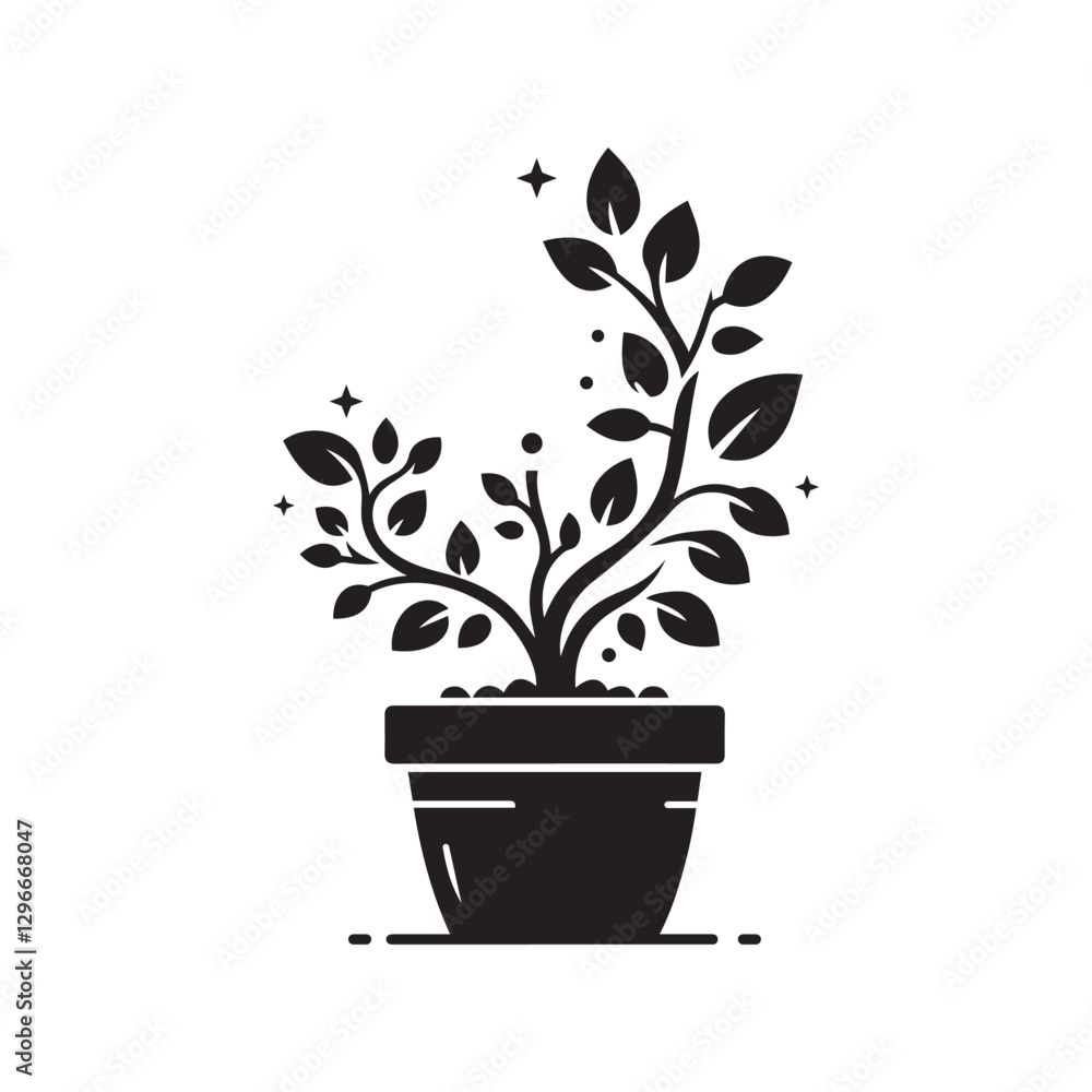 Obraz premium Modern Plant in Pot Silhouette Vector Illustration | Nature & Home Decor Icon Design