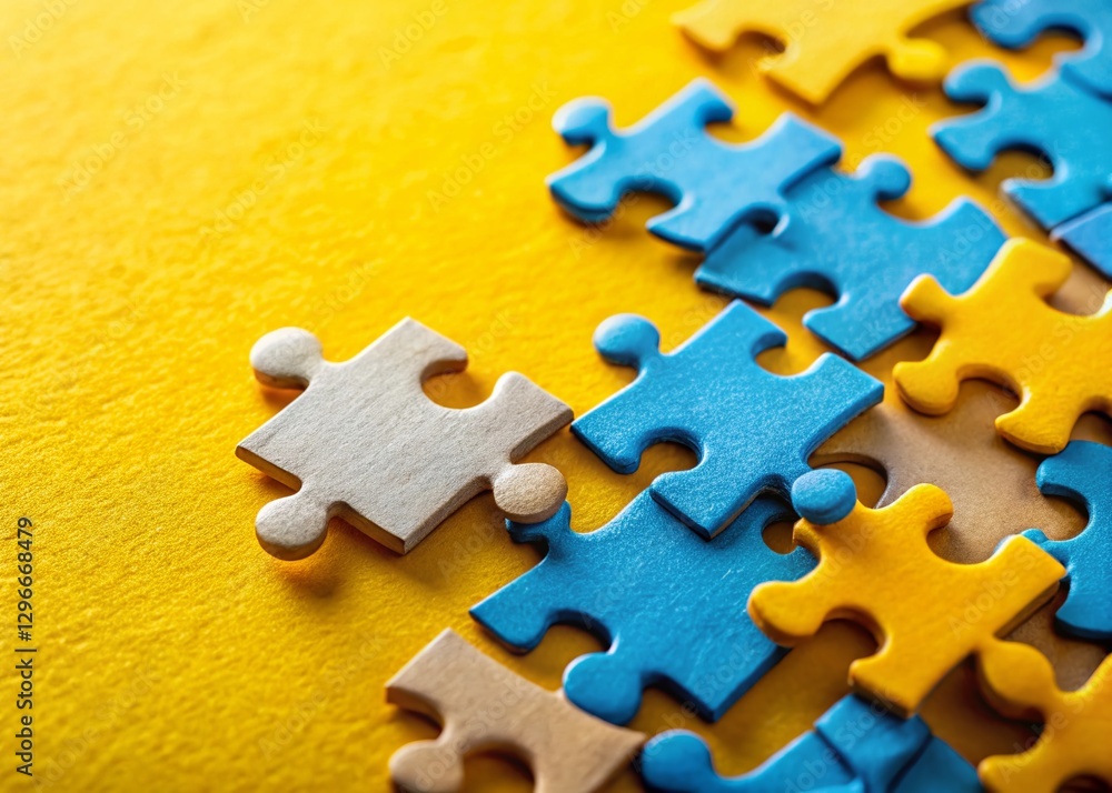 Obraz premium Missing Puzzle Pieces on Yellow Background - Incomplete Jigsaw Puzzle