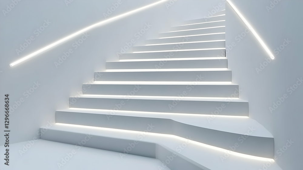 Fototapeta premium Modern Minimalist Staircase with Soft LED Light Accents