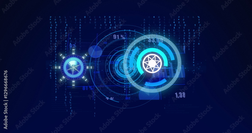 Image of circular scanners processing data on dark blue background Image of circular scanners processing data on dark blue background