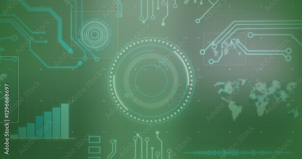 Obraz premium Image of scope scanning and data processing over circuit board on dark background