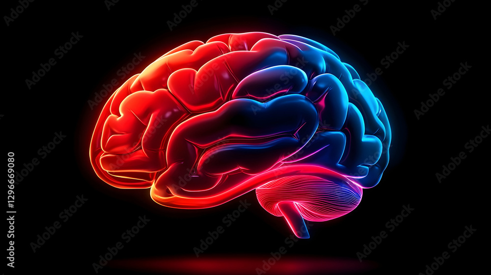 Colorful Neon Brain with Glowing Effects on Black Background Colorful Neon Brain with Glowing Effects on Black Background
