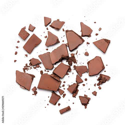 Brown Makeup Powder Fragments on White Background for Beauty Concepts