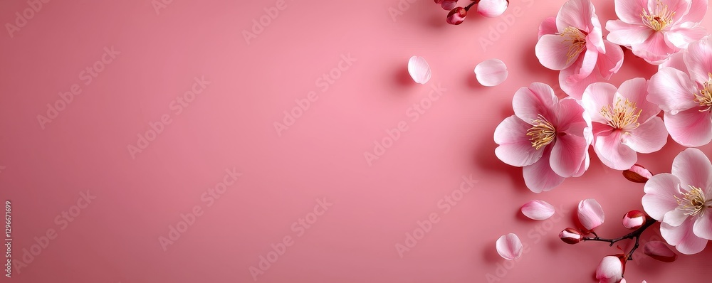 Obraz premium Graceful Blossom Arrangement Against Light Rose Backdrop with Hints of Springtime Charm and Hopeful Vibes