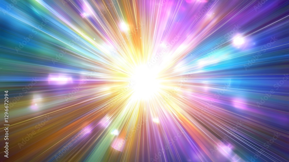A bright explosion of colorful light expanding from a center A bright explosion of colorful light expanding from a center