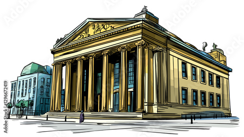Vector comic hand-drawn illustration of British Museum. British Museum in London