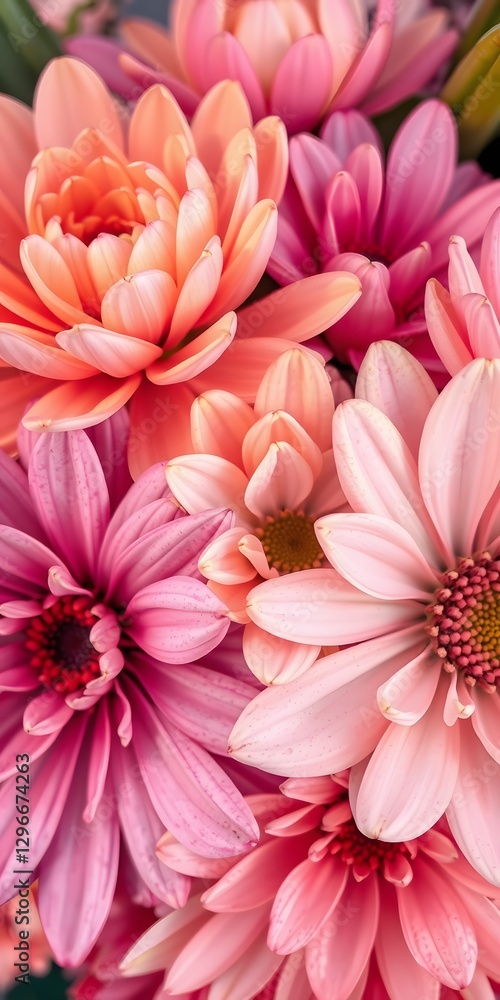 Obraz premium A vibrant close-up of beautiful pink and orange flowers, perfect for a cheerful mobile wallpaper that celebrates the beauty of nature and floral elegance. 