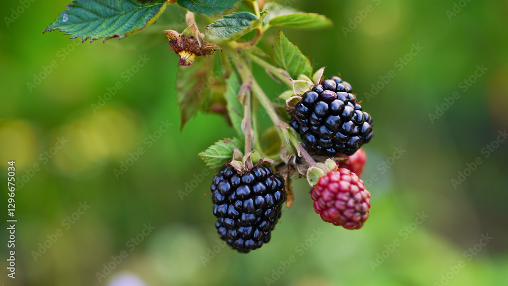 On the branch ripen the berries bramble (Rubus fruticosus) On the branch ripen the berries bramble (Rubus fruticosus)