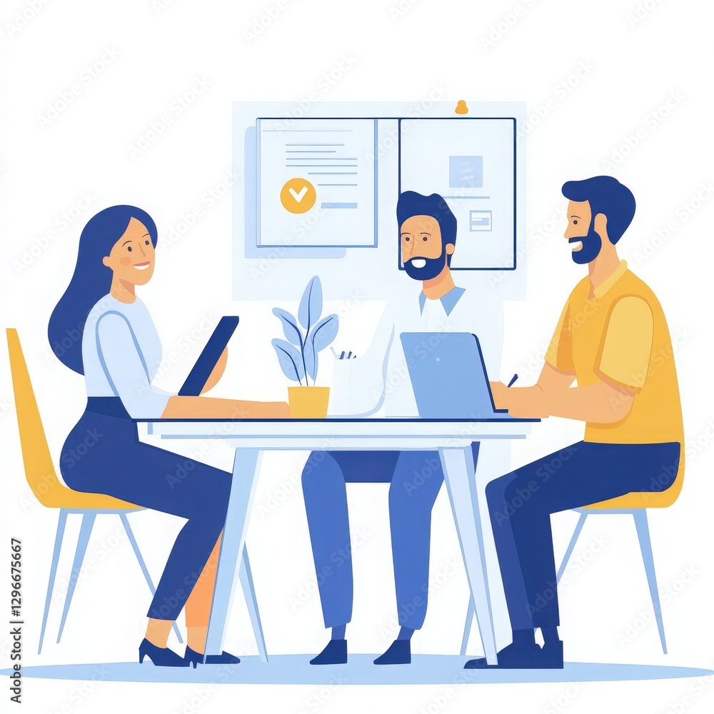 Smiling Colleagues Collaborate at Modern Office Table Smiling Colleagues Collaborate at Modern Office Table