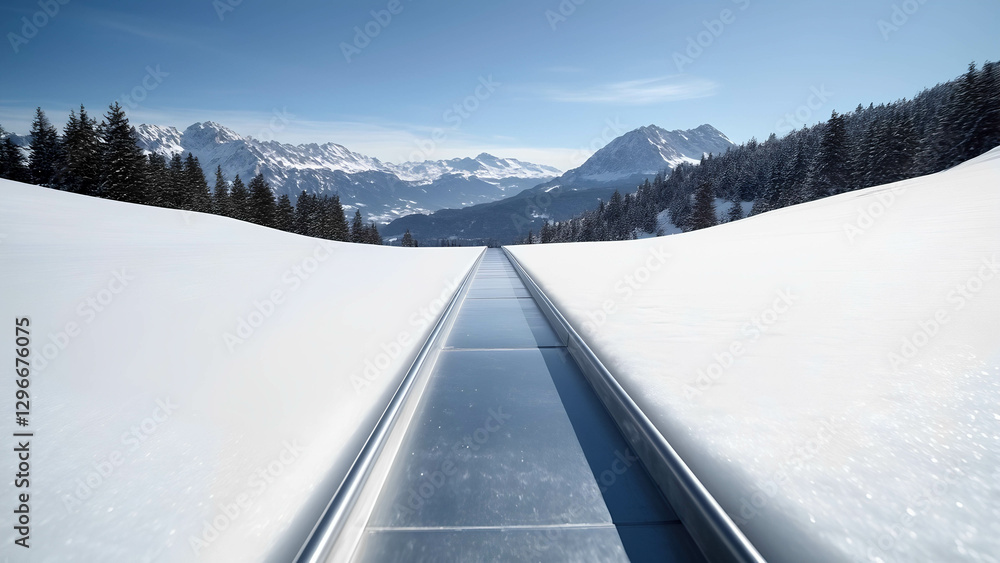 A sled’s metal runners cutting through the snow, leaving a crisp trail A sled’s metal runners cutting through the snow, leaving a crisp trail
