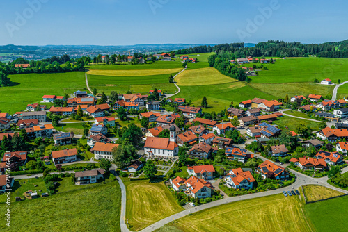 Idyllische Landschaft am Alpenrand im Oberallgäu bei Moosbach am Rottachspeicher photo