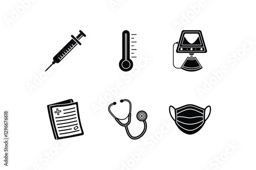 Medical Accessories Icon Set Silhouette Vector Art | Healthcare & Medical Equipment Design