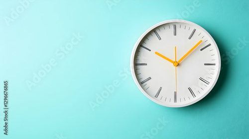 Wallpaper Mural Modern Wall Clock with Bright Yellow Accents on Turquoise Background Torontodigital.ca