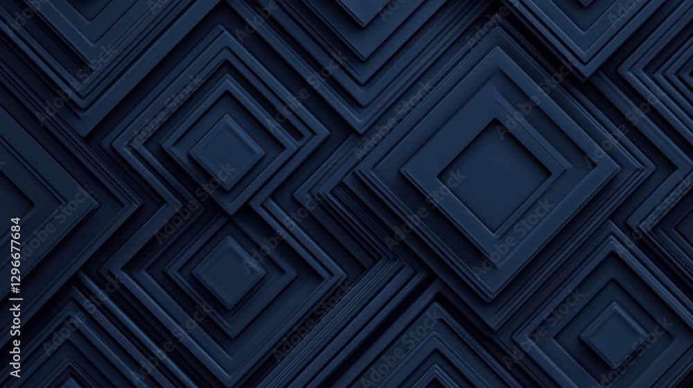 Abstract geometric pattern design, dark navy blue squares, 3D effect, background Abstract geometric pattern design, dark navy blue squares, 3D effect, background