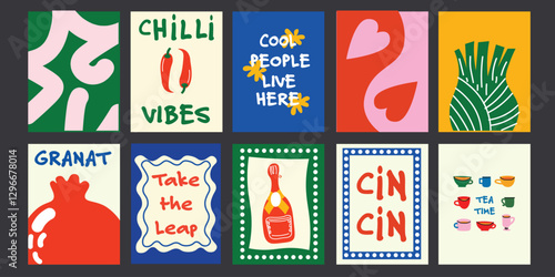 Modern abstract food illustrations for kitchen and dining spaces. Playful and stylish compositions inspired by Matisse, ideal for cafes, restaurants, and home decor. Minimalist and vibrant prints for 