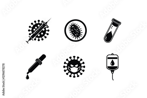 Virus Icon Set Silhouette Vector Art | Disease, Infection & Healthcare Symbols