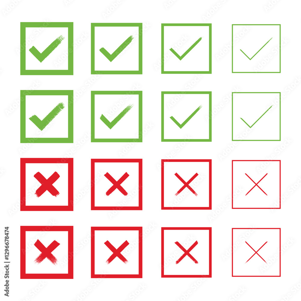 Green Check Marks and Red Crosses in Square Frames for Concepts Green Check Marks and Red Crosses in Square Frames for Concepts