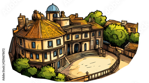 Принти на полотні Vector comic hand-drawn illustration of the Globe Theatre