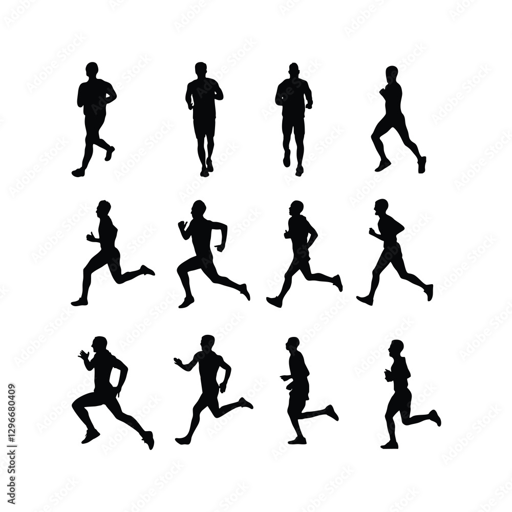 Naklejka premium Silhouette Collection of Running and Jogging Figures in Various Poses