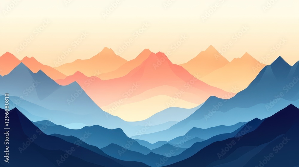 Obraz premium Abstract Mountain Range Landscape with Layers of Blue and Peach Tones