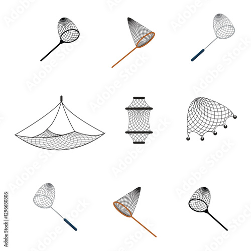 Collection of Various Net Designs Including Fishing and Landing Nets