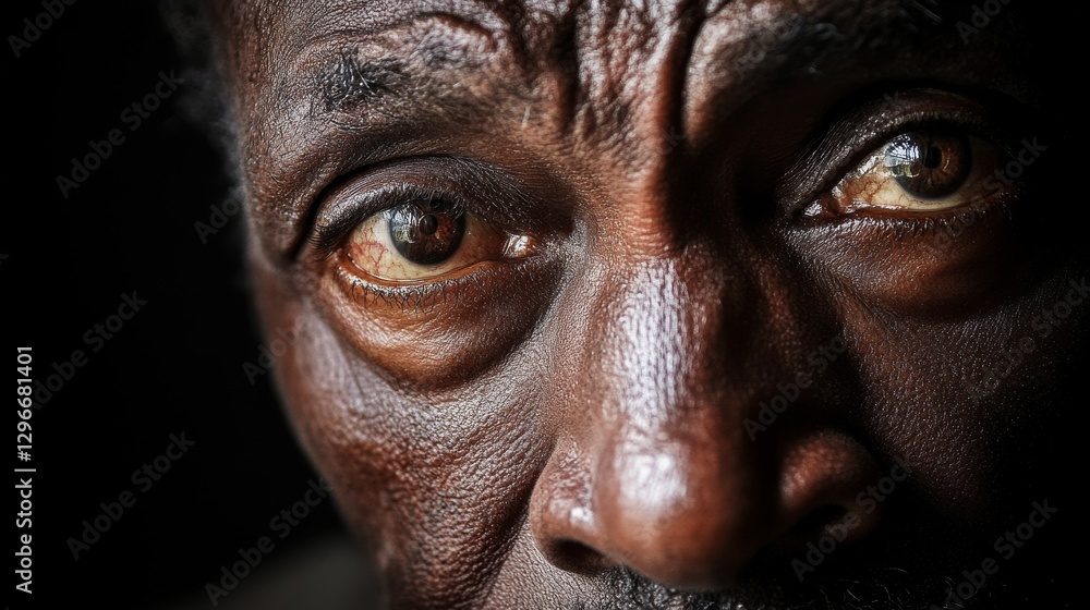 Close-up portrait of an elderly man with expressive eyes, showcasing deep wrinkles and textured skin Close-up portrait of an elderly man with expressive eyes, showcasing deep wrinkles and textured skin