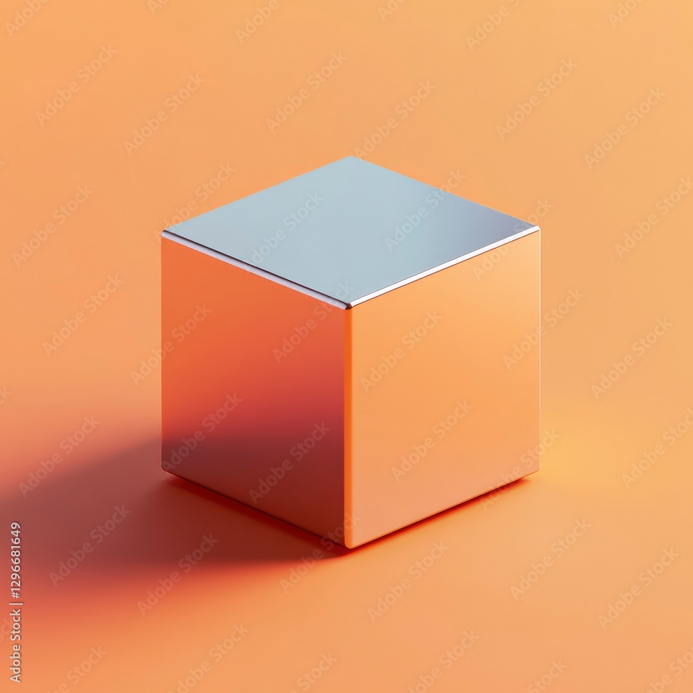 Fototapeta premium Minimalist Orange and Silver Cube on a Solid Background
