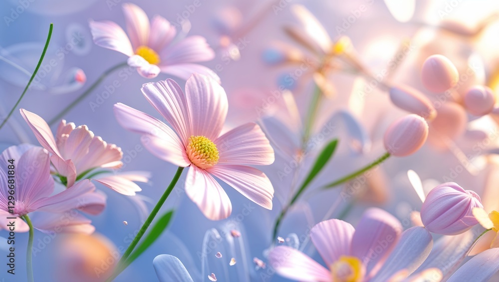 Fototapeta premium Soft Pink and White Daisies Dreamy Floral Background Lighthearted