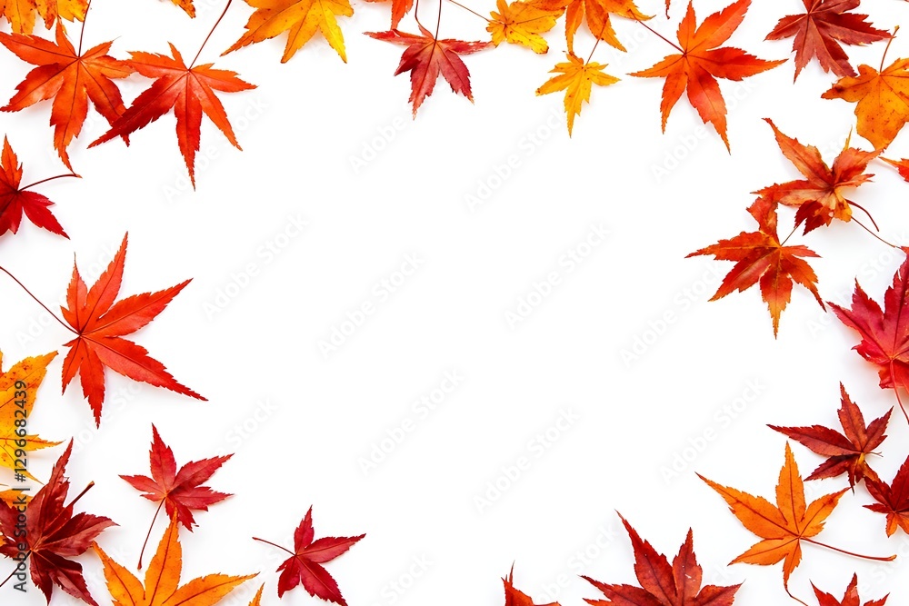 Frame of Autumn Maple Leaves on White Background