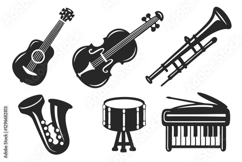 set of Musical Instruments silhouette vector illustration