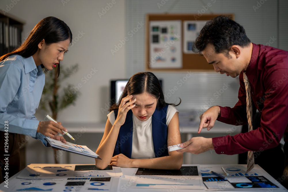 Three people are in a room, one of them is crying Three people are in a room, one of them is crying