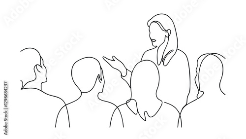 Oneline Drawing Speaker Leading a Group Discussion Meeting